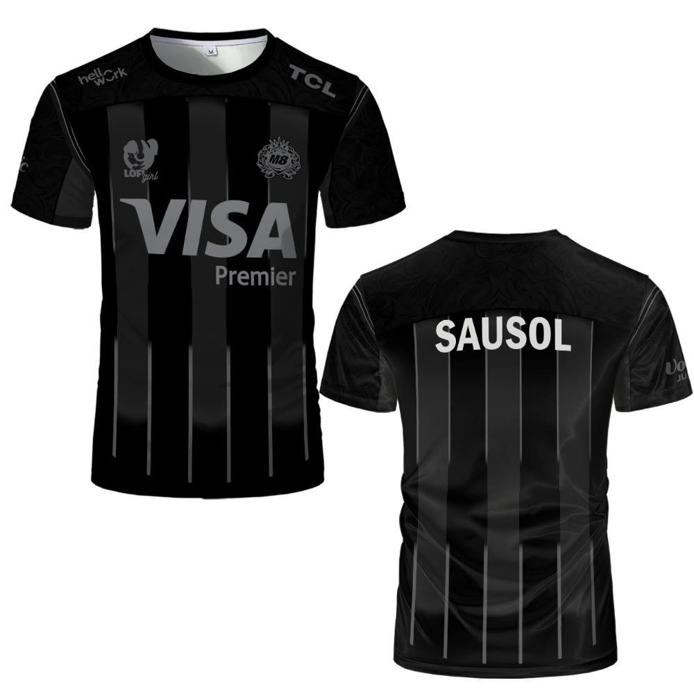 Esports Gaming Logo - eスポーツチームのテーマをモチーフにした、スポンサーロゴが前面、SAUSOLが背面にあしらわれたゲーミングファン向け半袖Tシャツ