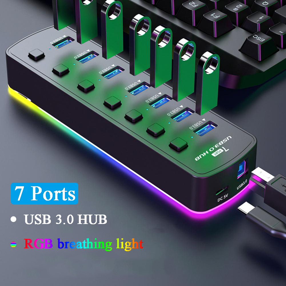 Esports Gaming Splitter - RGB USB 3.0 ハブ 7 ポートデータポートアダプタ