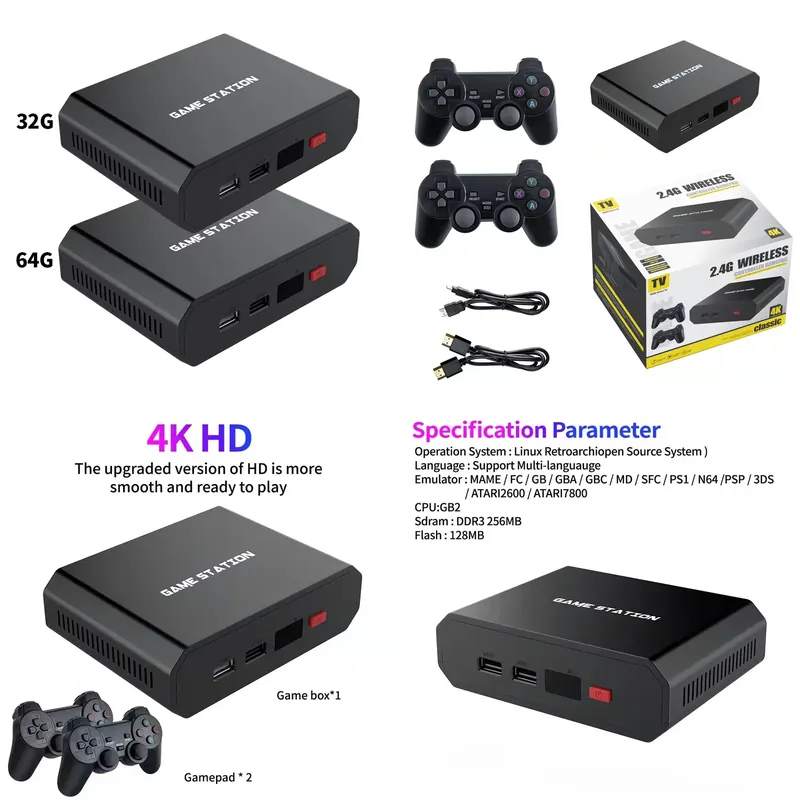 Video Gaming & Esports Usd Acc - M8plus HDビデオゲームコンソールボックス 2.4GデュアルワイヤレスコントローラーゲームパッドTV 32G/64G 10000シミュレーターゲームプレーヤーセットアクセサリー