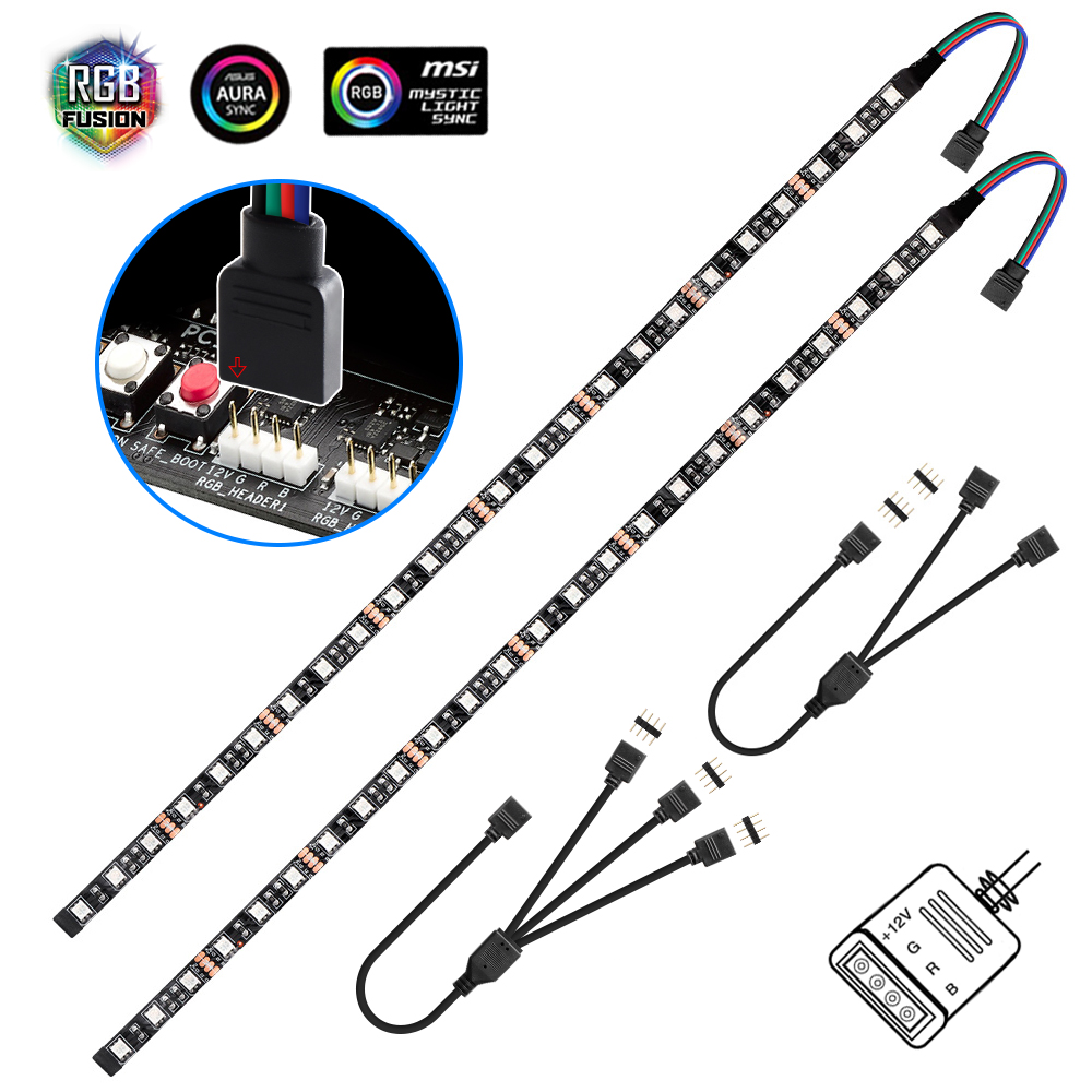 Esports Gaming Splitter - LEDビデオゲームコンソール用の調整可能なライトストリップキット,12V,aura sync用,4ピン,バックライト付き,コンピューターケース,2/3
