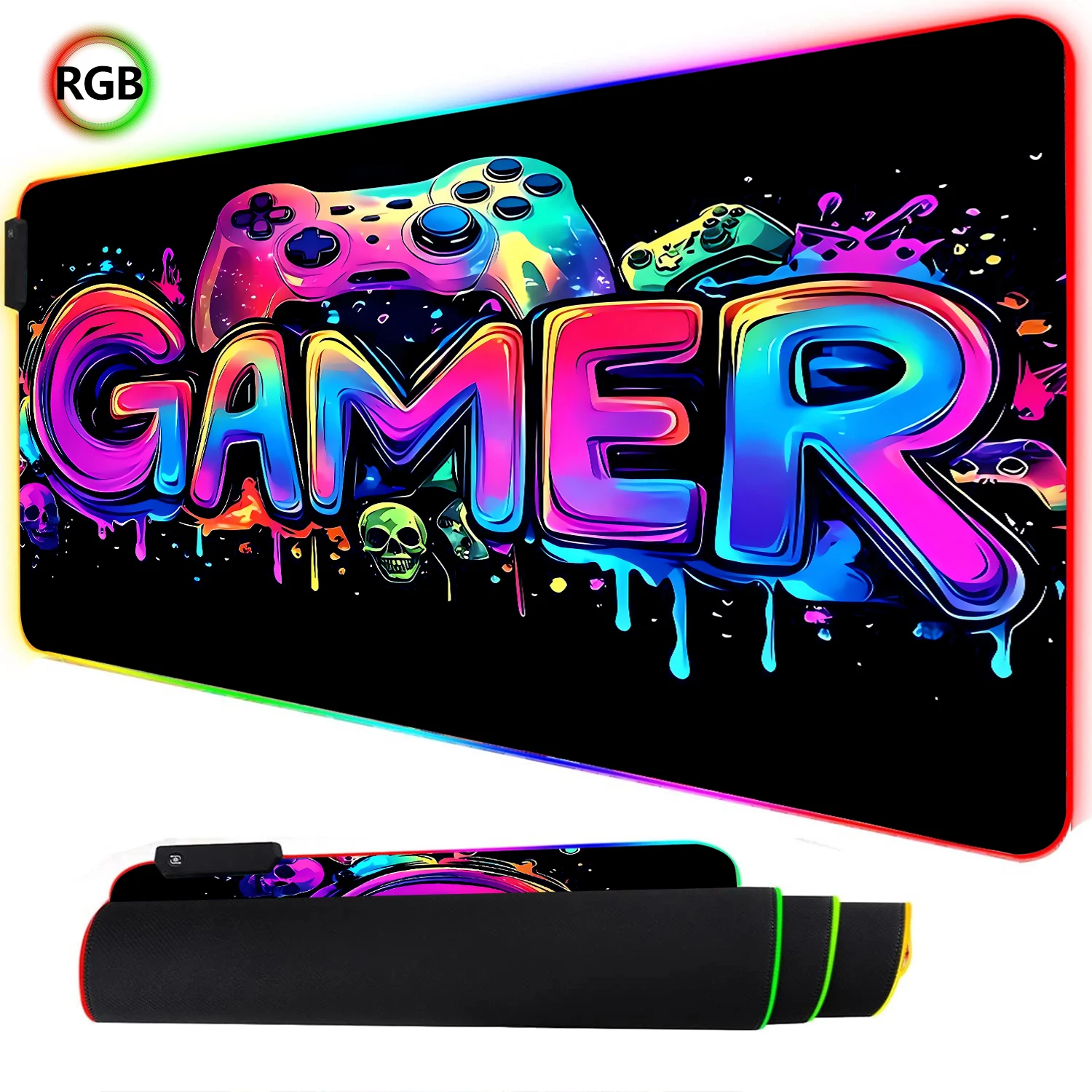 Esports Gaming Keyboard And Mouse - RGB ネオンゲーミングコントローラーアートマウスパッド LED バックライト発光ゲーマーゴムキーボードパッド E スポーツコンピュータアクセサリーデスクマット