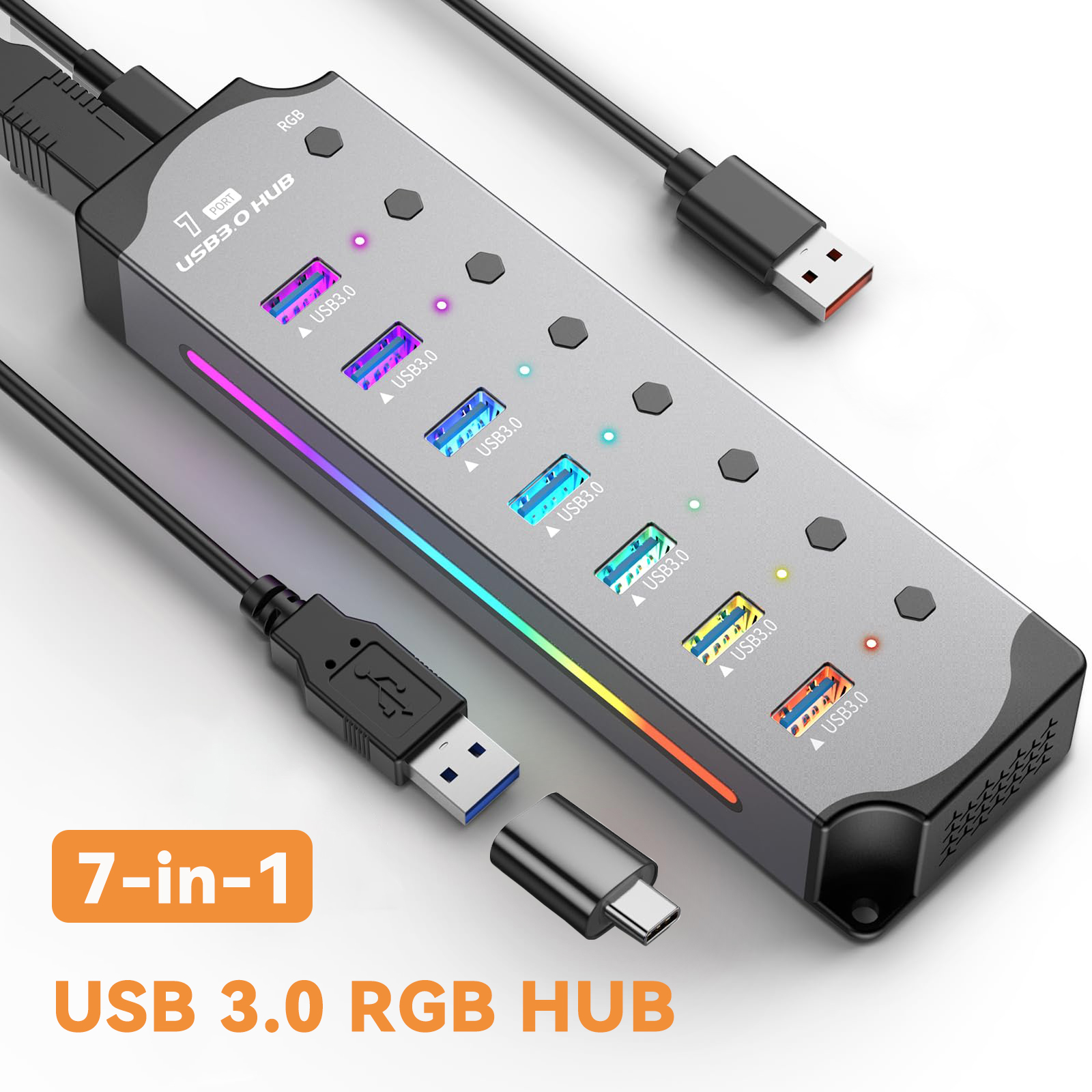 USB 3.0ハブ 高速USB 7in1スプリッター 個別電 - Esports Gaming Splitter のレビューと価格