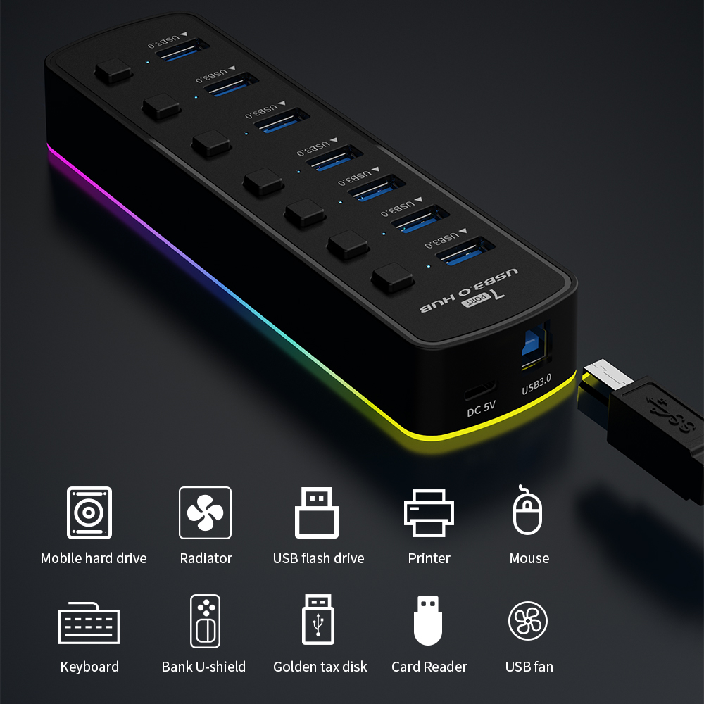 RGB USB 3.0 ハブ 7 ポートデータポートアダプタ - Esports Gaming Splitter のレビューと価格